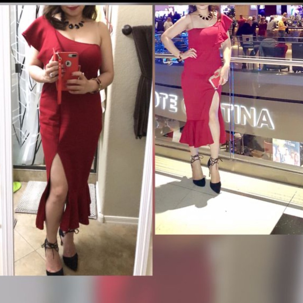 Red dress with slit